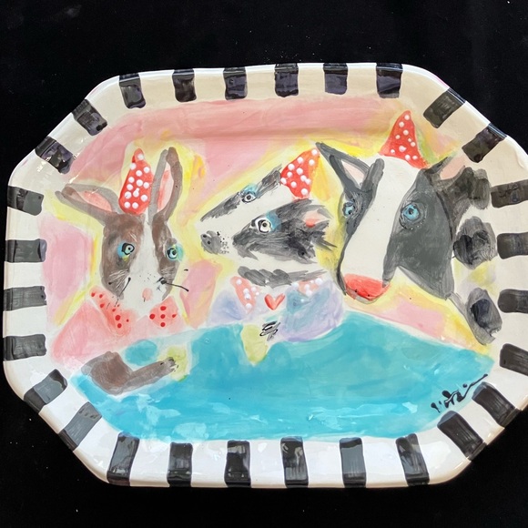 Bunny’s Tea Party “Handmade Ceramic 8 Sided Platter 13”x10” - Picture 5 of 11
